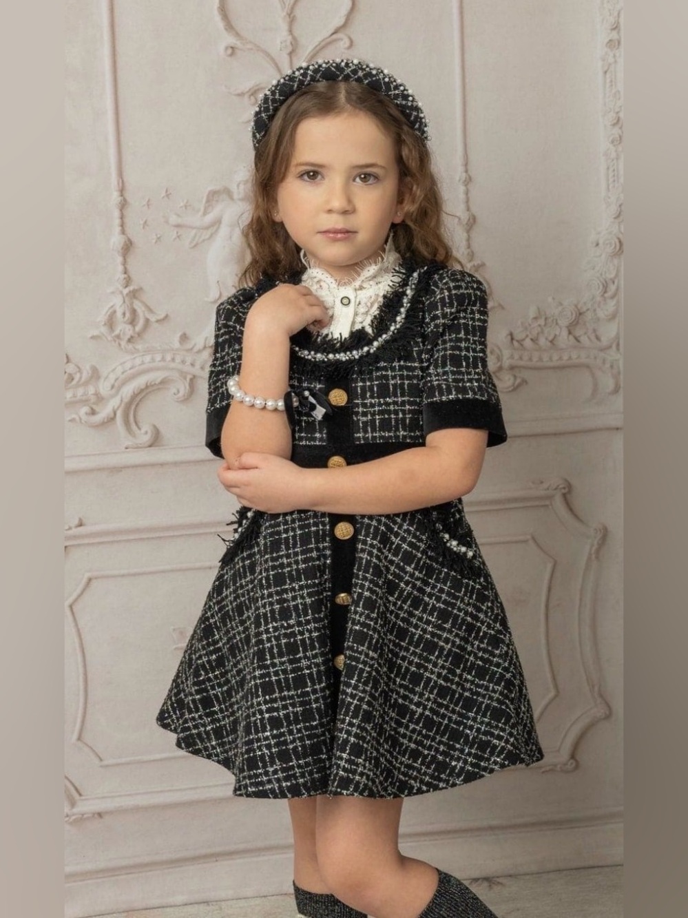 Petite MAISON Kids Orea Black and Silver Tweed Dress size 8
